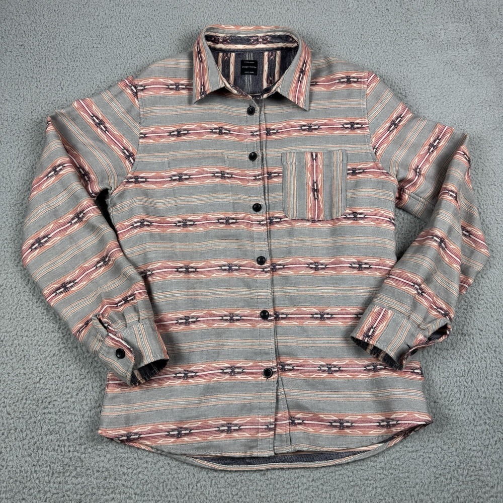 Wings + Horns Shirt Mens Medium Navajo Aztec Flannel Reversible Button Up